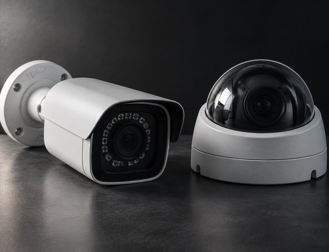 Bullet and dome CCTV cameras side by side