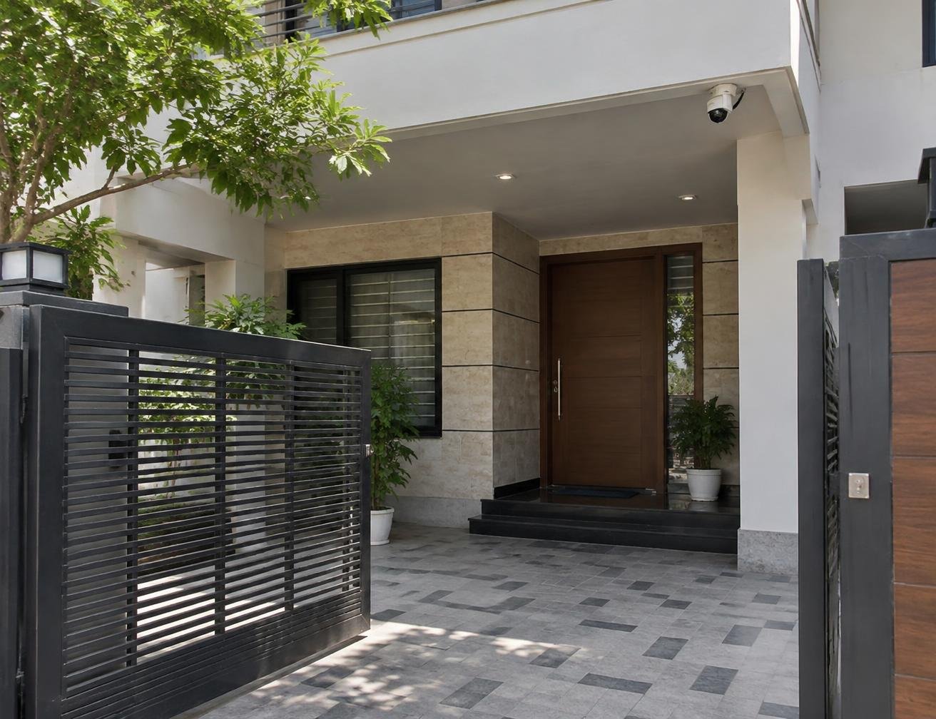 CCTV camera covering the entrance and driveway of a family home
